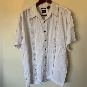 Haggar Men's Cream Short Sleeve Linen Button Down Shirt